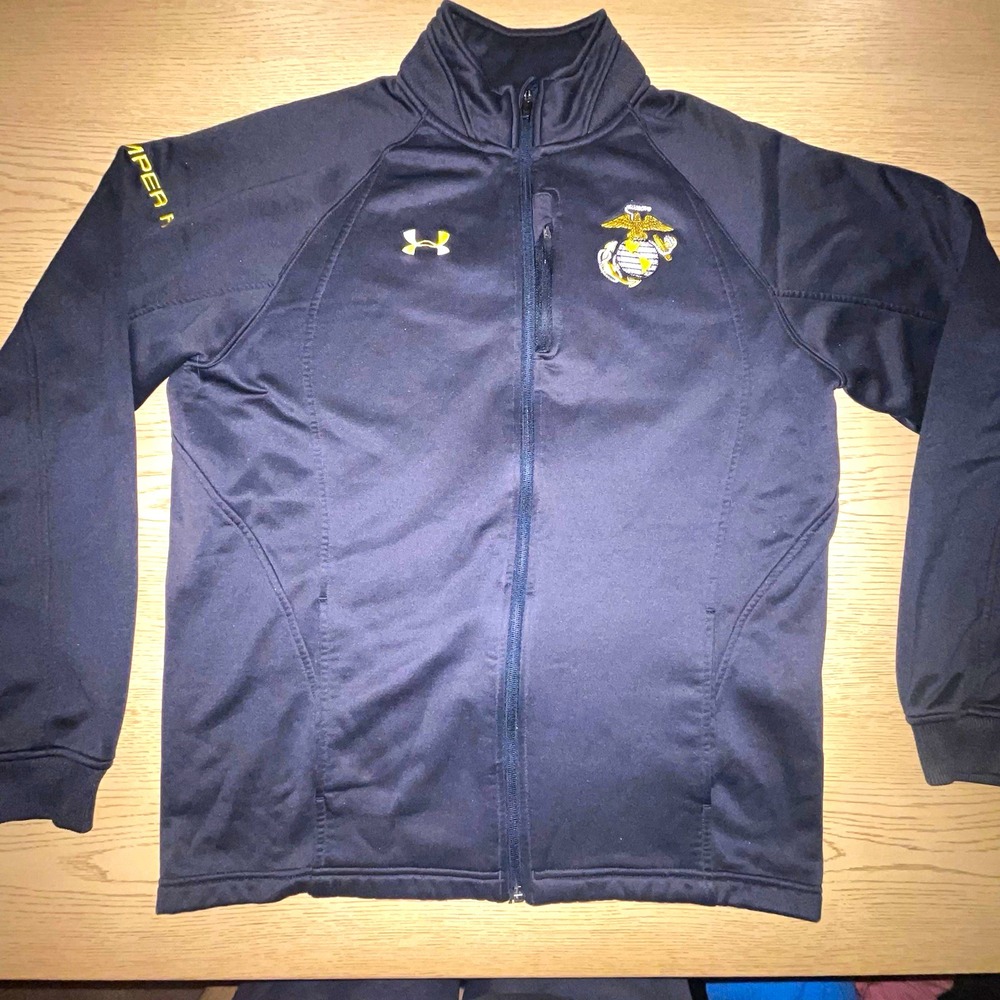 Under Armour ColdGear USMC Marines Full Zip Jacket Mens L Black Embroidered